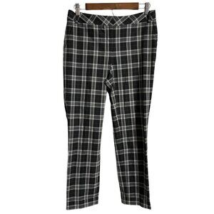 Express Womems Y2K Black Gray Plaid Mid Rise Pockets Straight Trouser Pants Sz 4